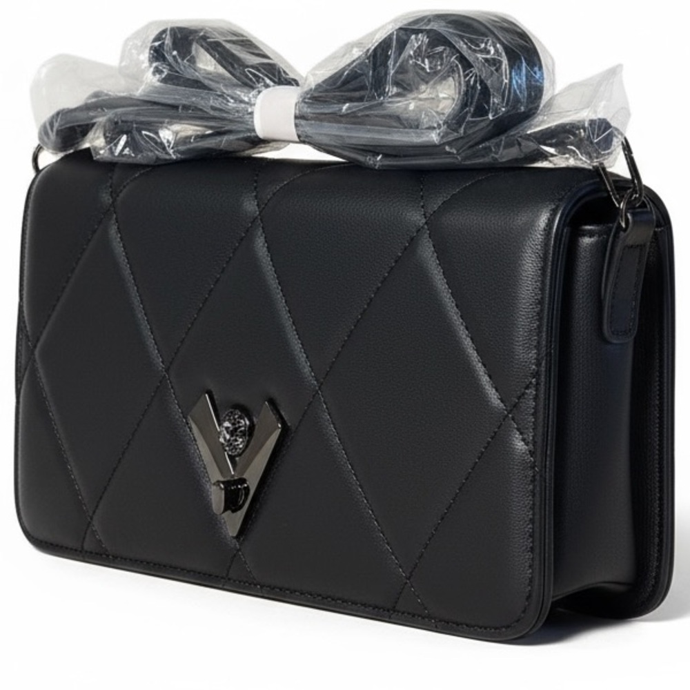 NWT-Valentino Orlandi quilted crossbody black vegan leather bag. - Picture 1 of 14